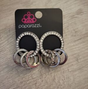 Paparazzi Silver and Rhinestone Circle Earrings